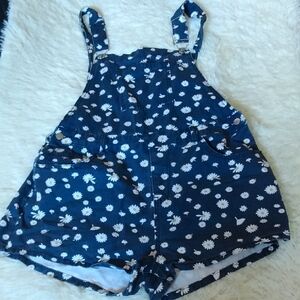 SHEIN Navy Blue Daisy Print Girls' Short Overalls